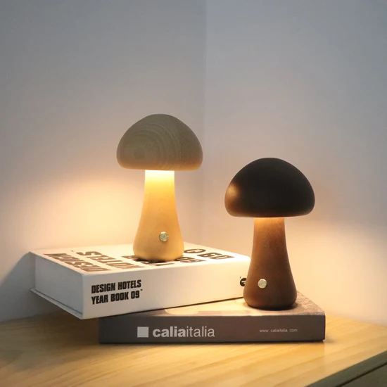 Lámpara de seta LED Luz de noche de madera para dormitorio de bebé