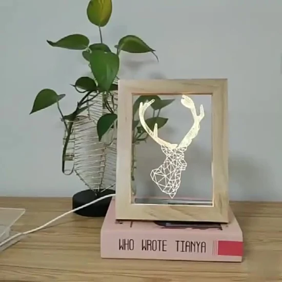 Lámpara de escritorio de mesa de acrílico 3D LED Marco de fotos Decoración Luz de noche de madera